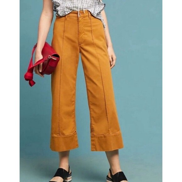 Anthropologie Cropped Wide-Leg Chino Pants Size 8 High Rise Stretch - Picture 1 of 9